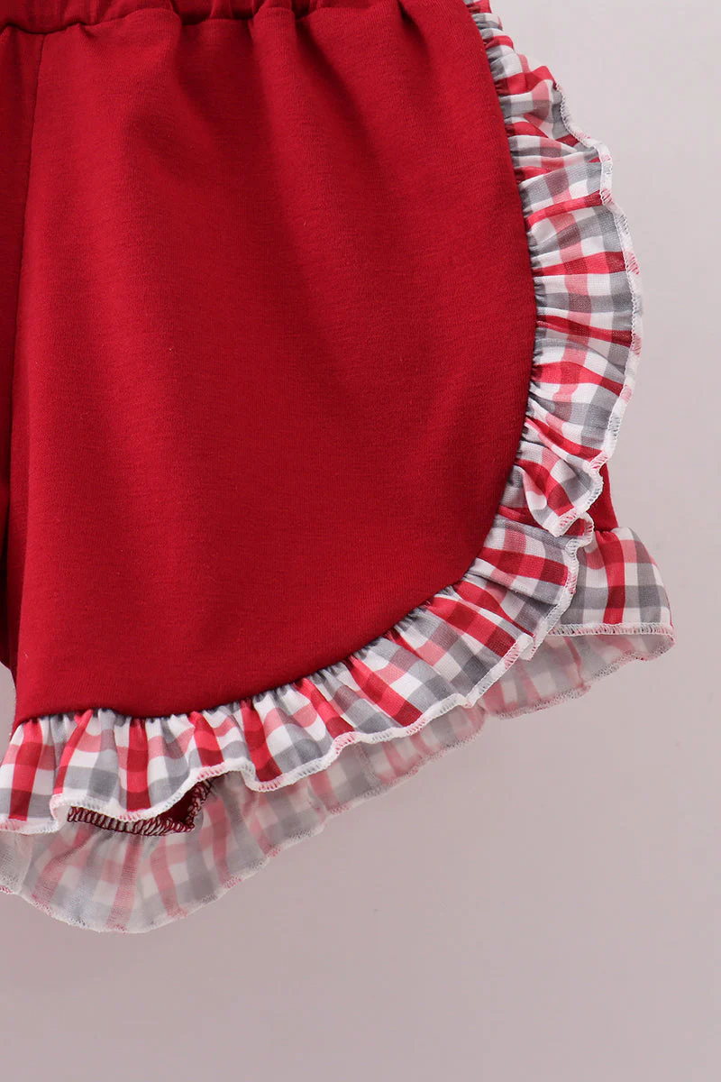 Alabama roll tide smocked ruffle plaid shorts set - Image 3