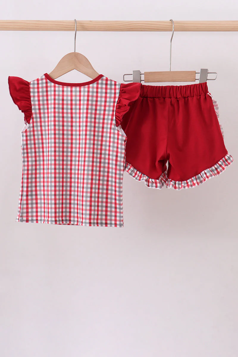 Alabama roll tide smocked ruffle plaid shorts set - Image 5