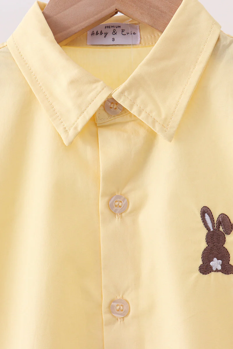 Beige bunny embroidery button down shirt - Image 2