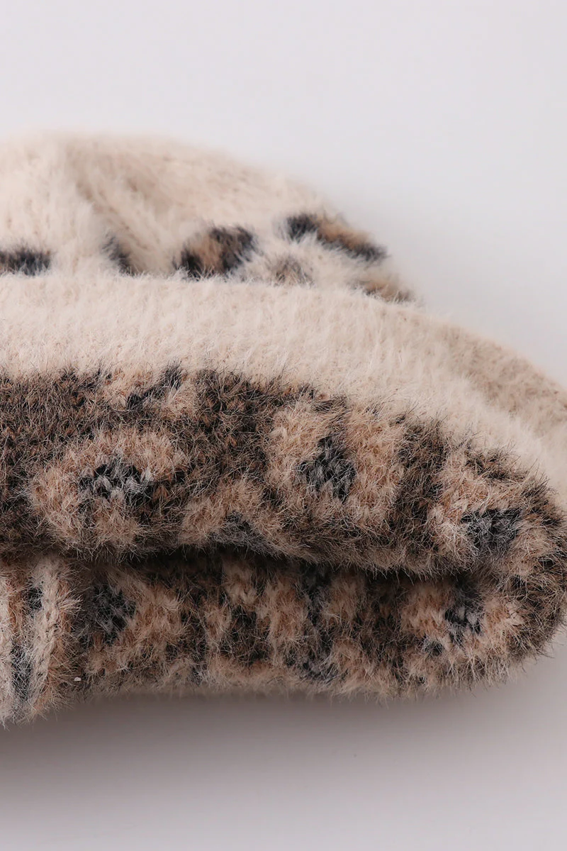 Beige leopard beanie hat toddler adult - Image 6
