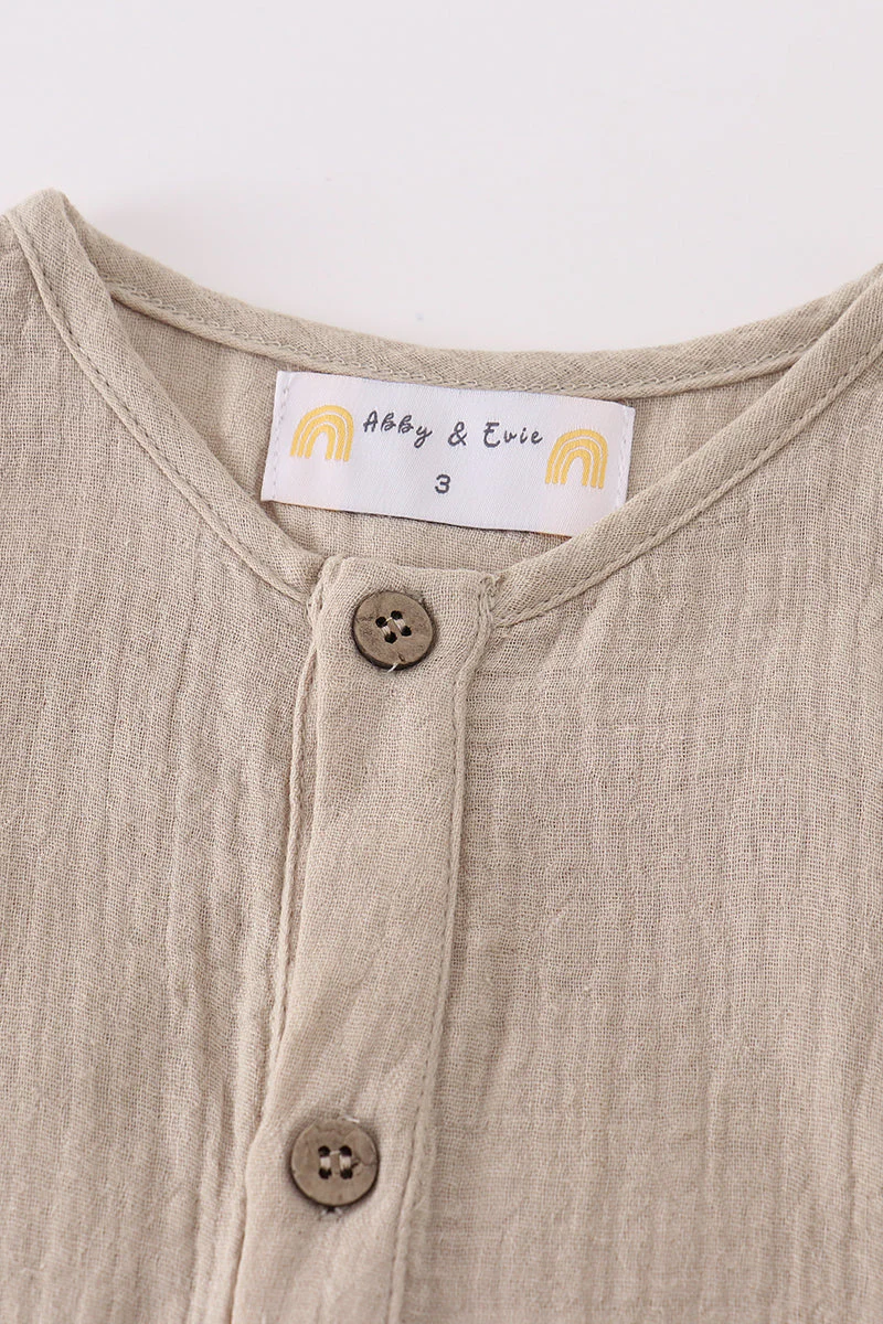Premium Beige muslin boy shorts set - Image 2
