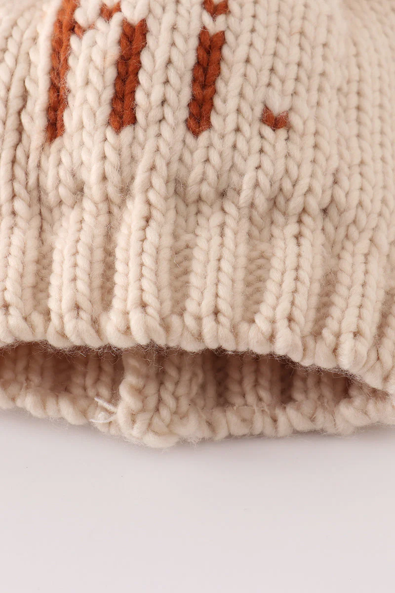 Beige pompom hi cable beanie hat - Image 5