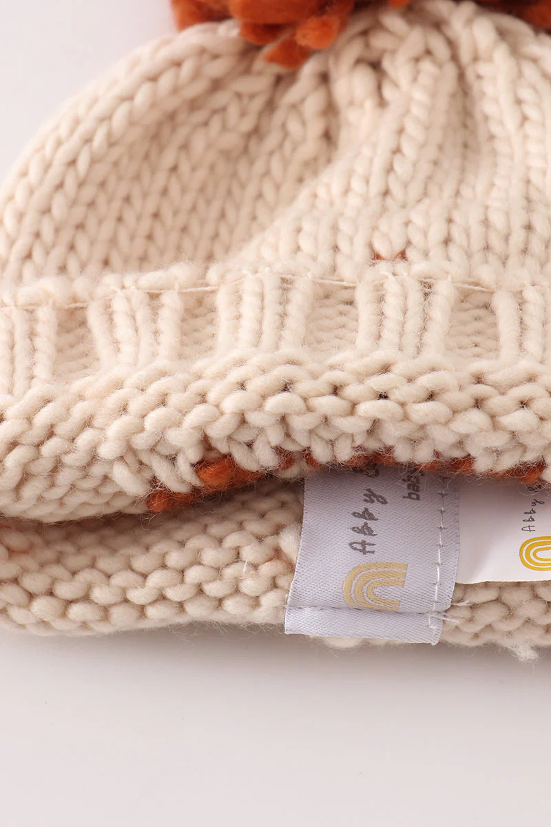 Beige pompom hi cable beanie hat - Image 6