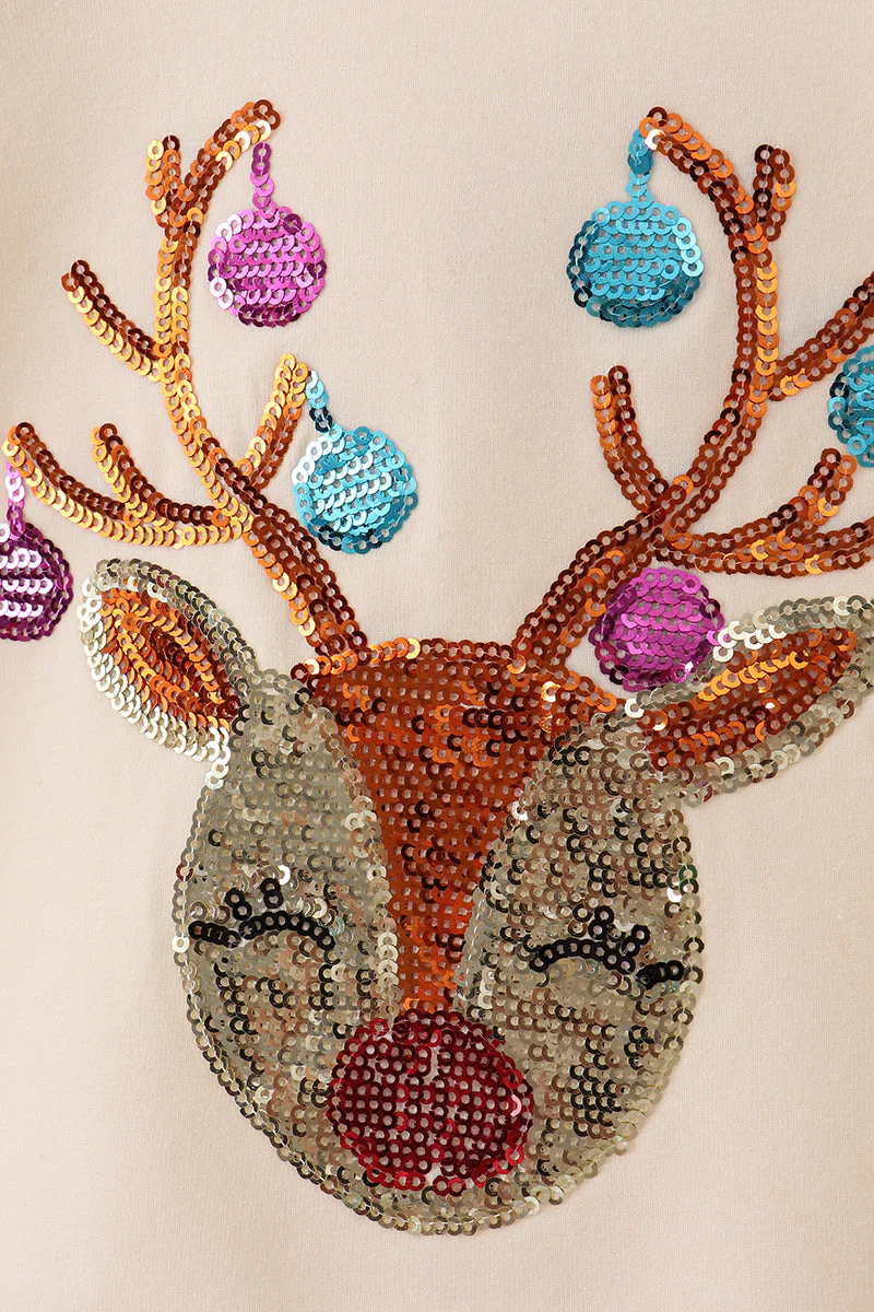 Beige reindeer sequin bloomer set - Image 2