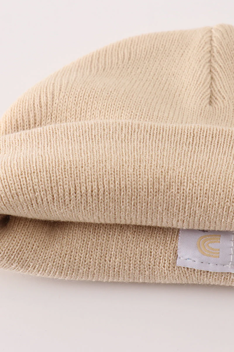 Beige ribbed basic knit beanie hat - Image 4