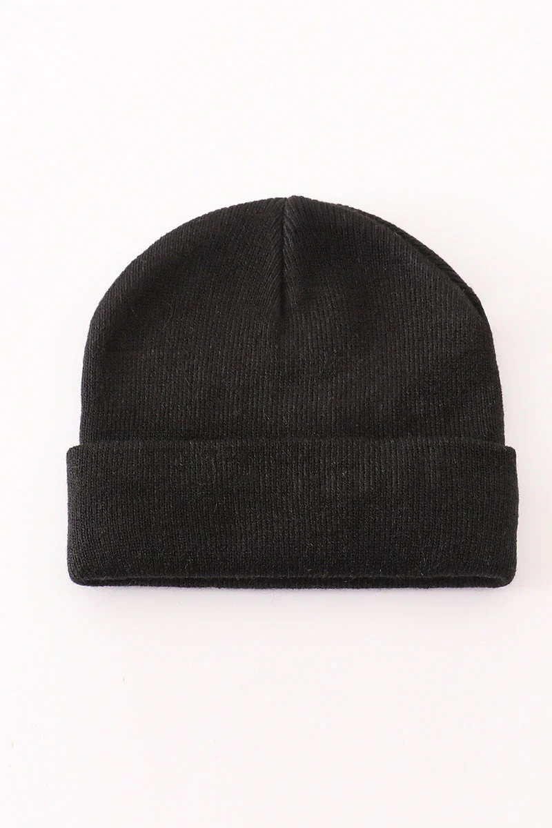 Black ribbed basic knit beanie hat - Image 2