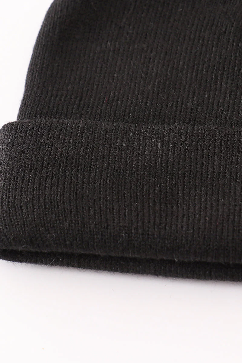 Black ribbed basic knit beanie hat - Image 3