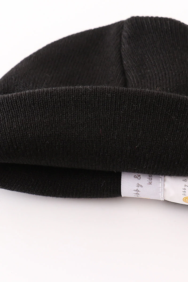 Black ribbed basic knit beanie hat - Image 4