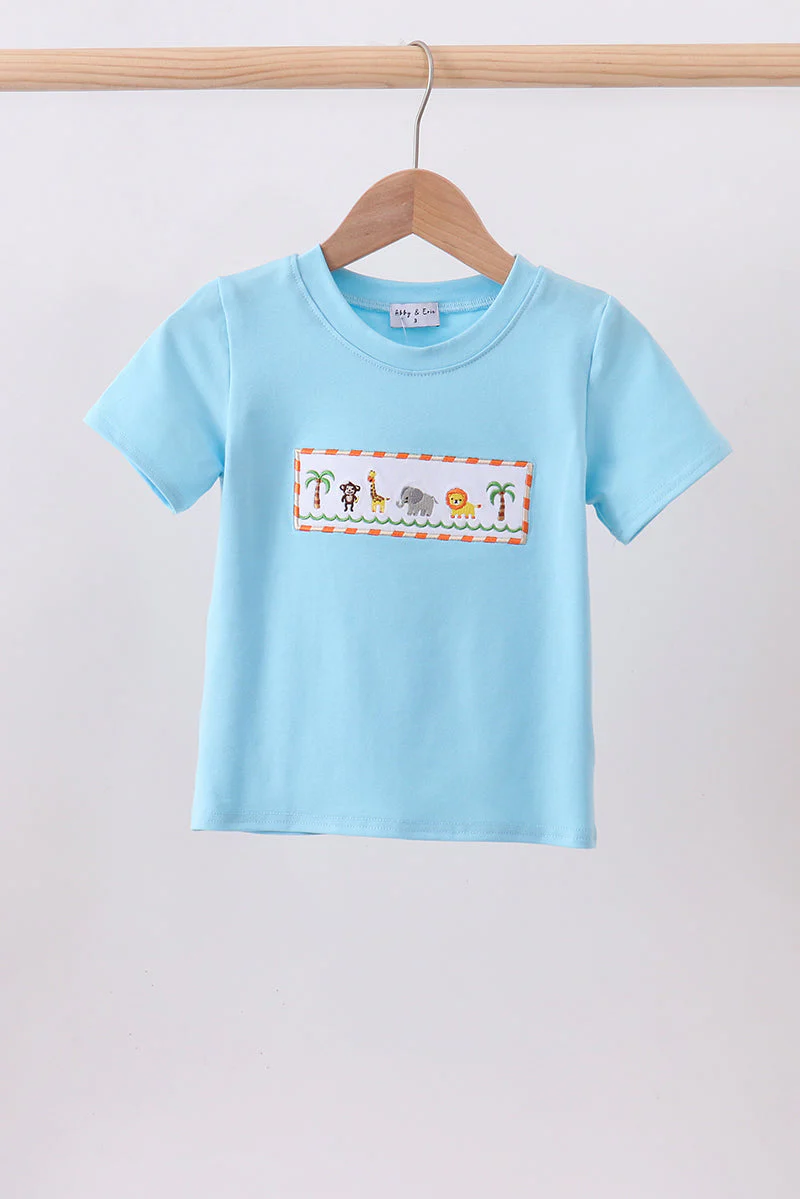 Blue animal embroidery top