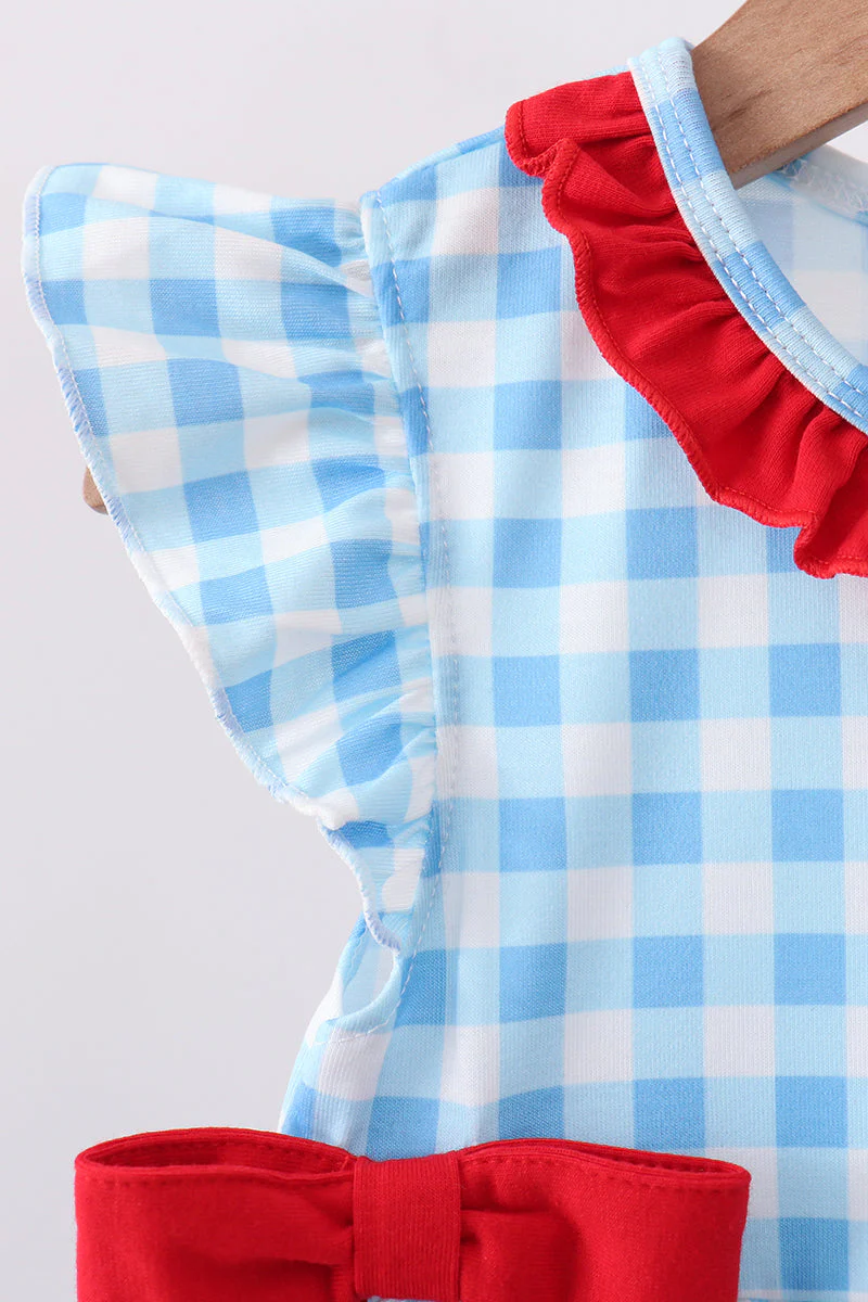 Blue Apple Appliqué Gingham Bloomer Set - Image 2