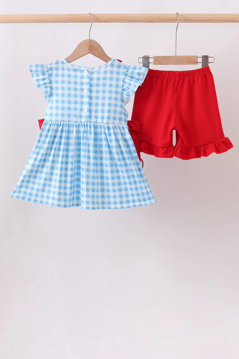 Blue Apple Appliqué Gingham Ruffle Set - Image 5