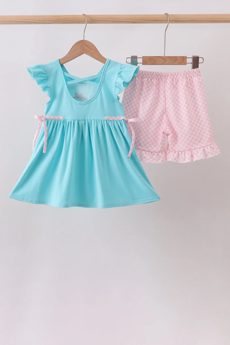 Blue Apple Applique Shorts Set - Image 3