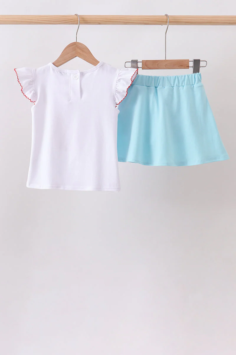 Blue Apple Applique Skorts Set - Image 2