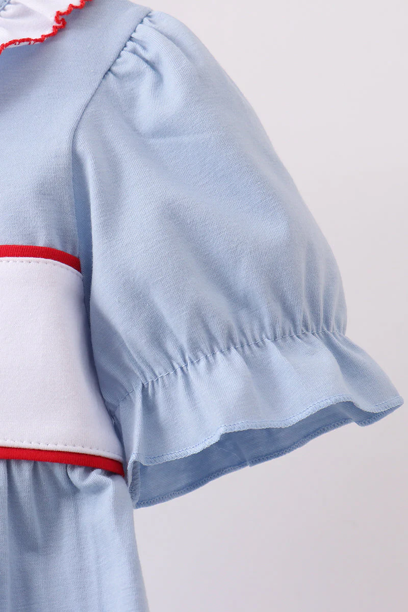 Blue Apple Embroidered Dress - Image 4