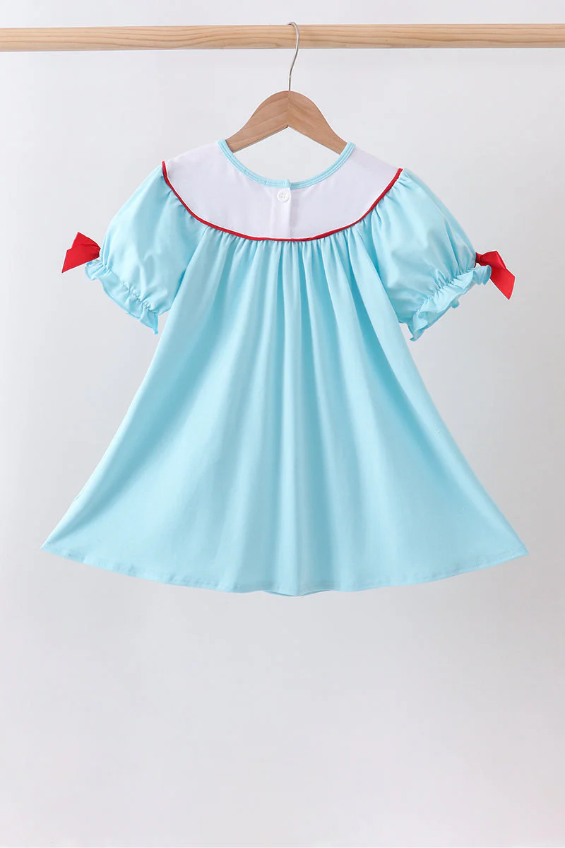 Blue Apple Embroidered Dress - Image 2