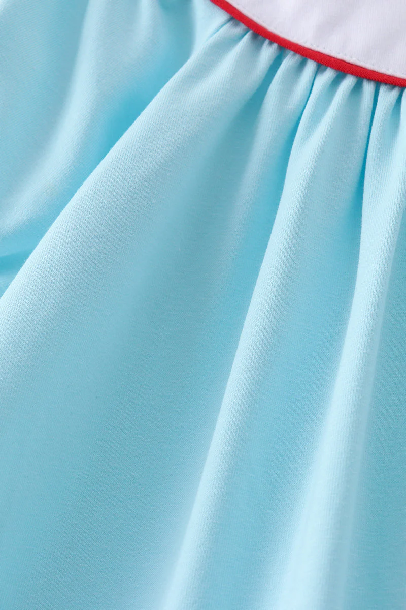 Blue Apple Embroidered Dress - Image 5