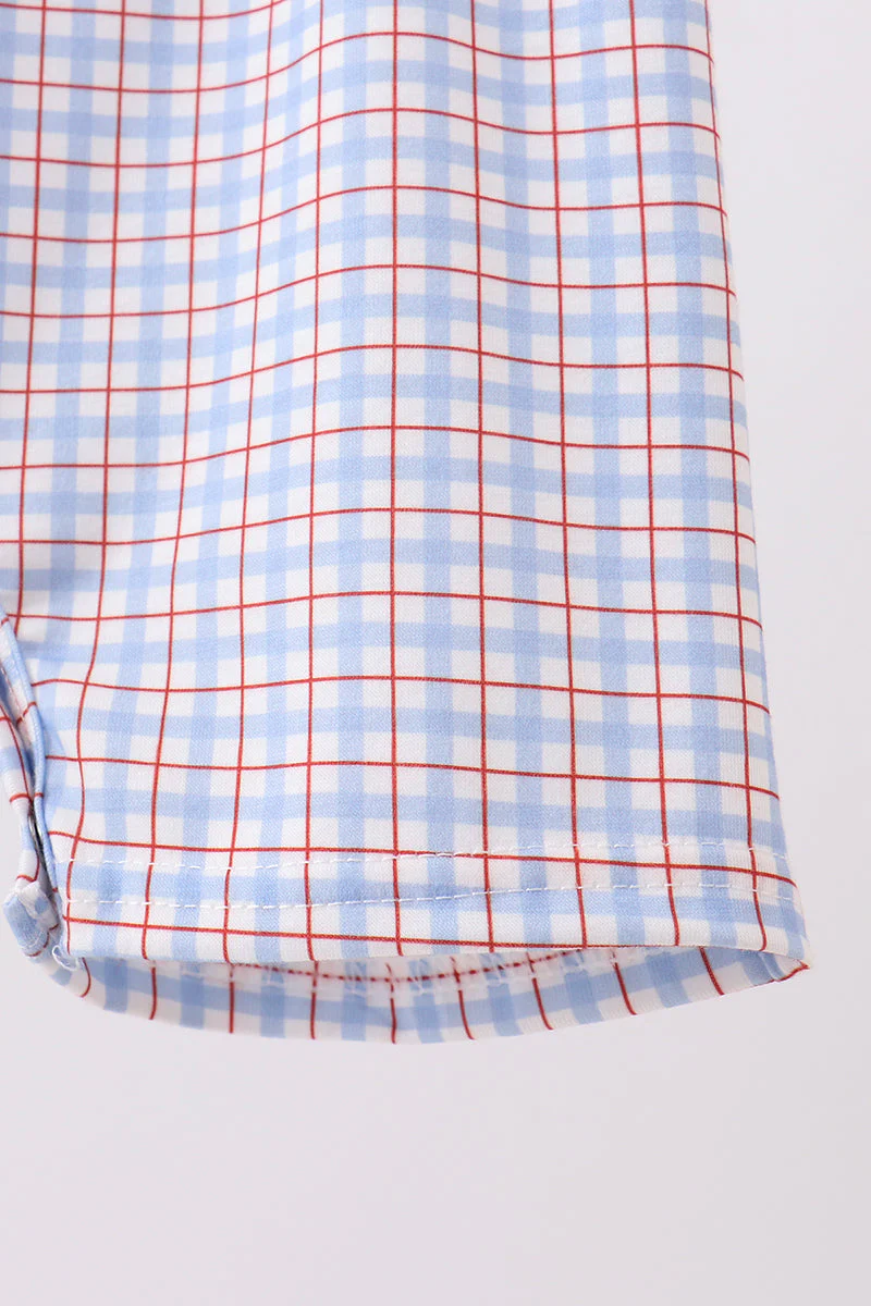 Blue Apple Embroidered Plaid Jon Jon - Image 3
