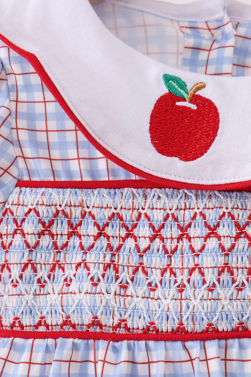 Blue Apple Smocked Plaid Bubble - Image 4