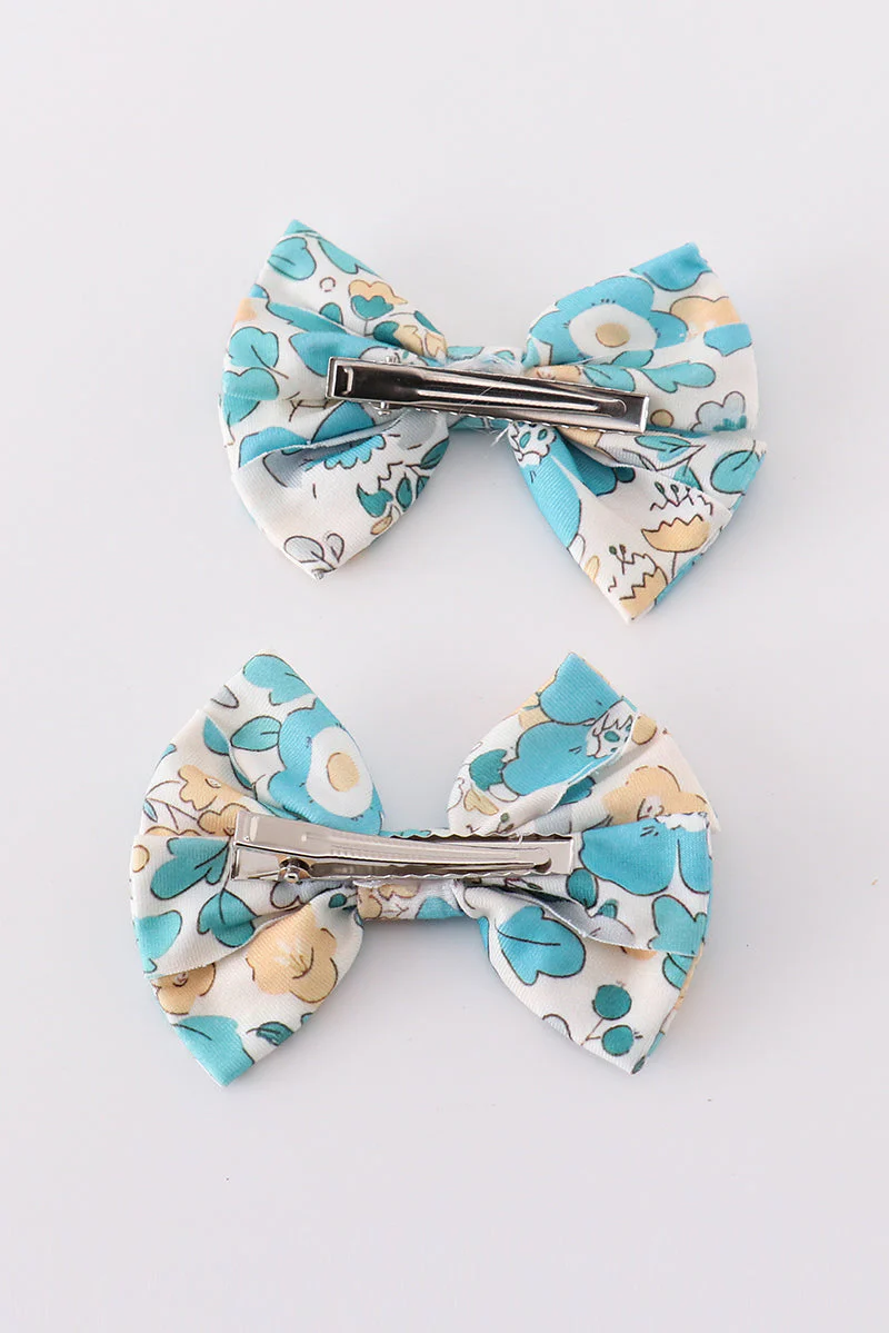 Blue aqua meadow girl piggie hair bow - Image 3
