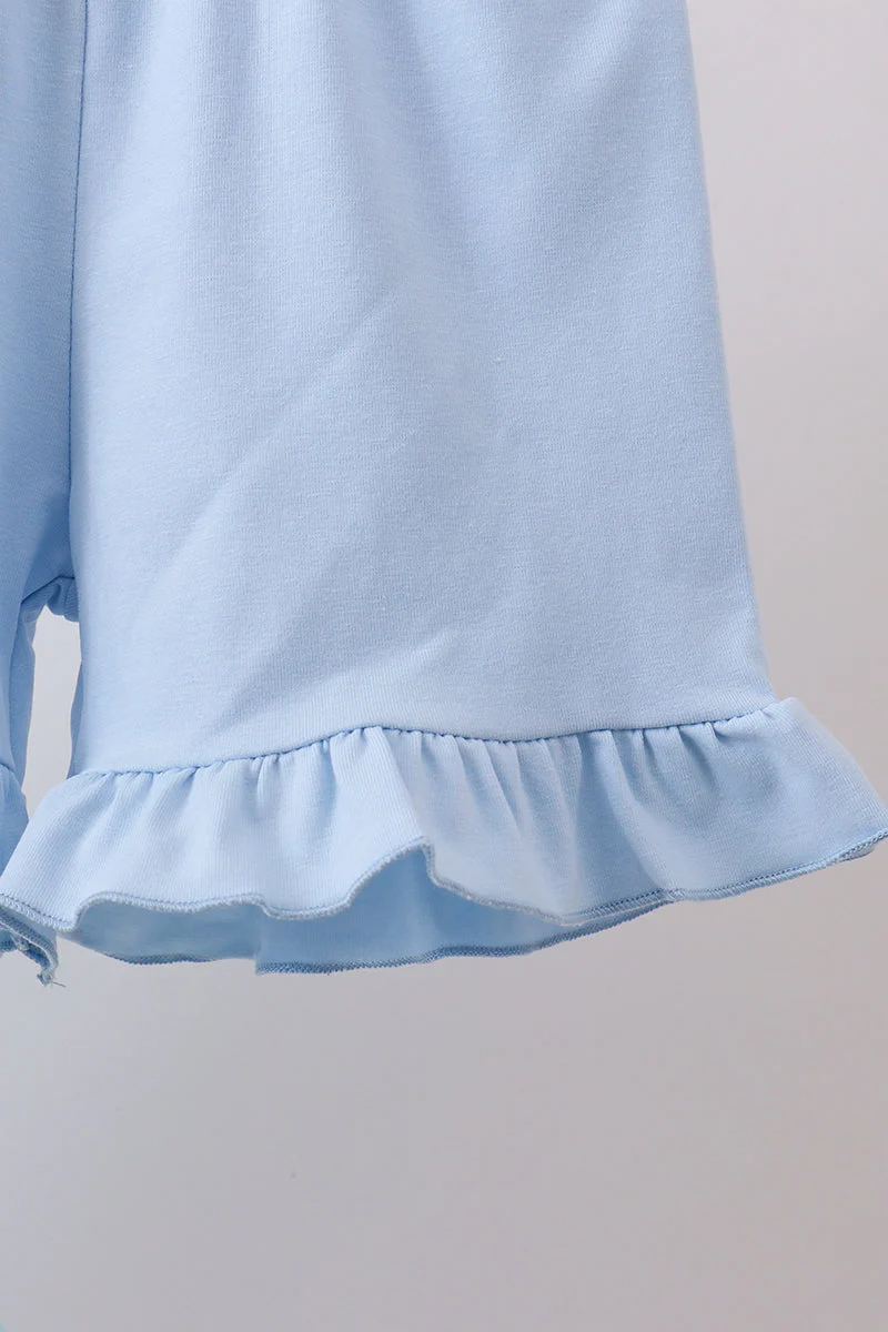 Blue beach print bow ruffle shorts set - Image 5