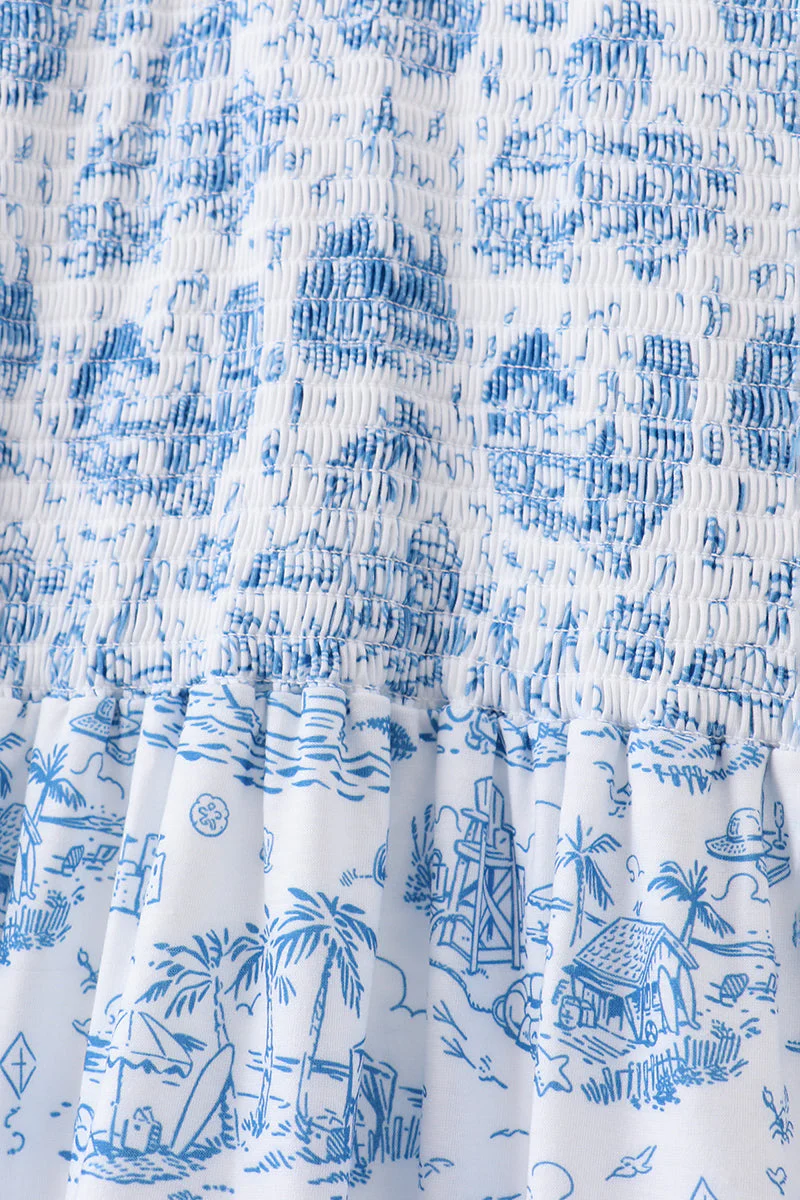 Blue beach sea smocked women dress - Image 3