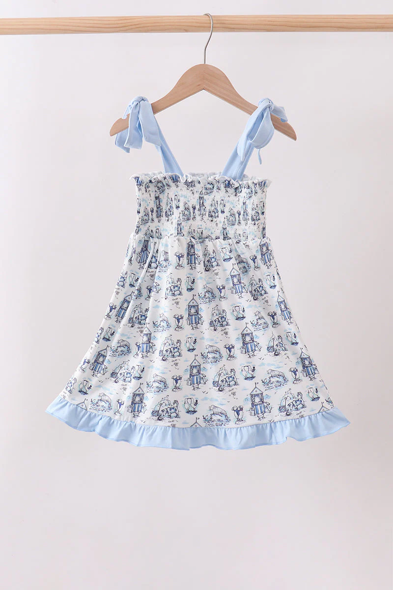 Blue Beach Smocked Dress - Image 4