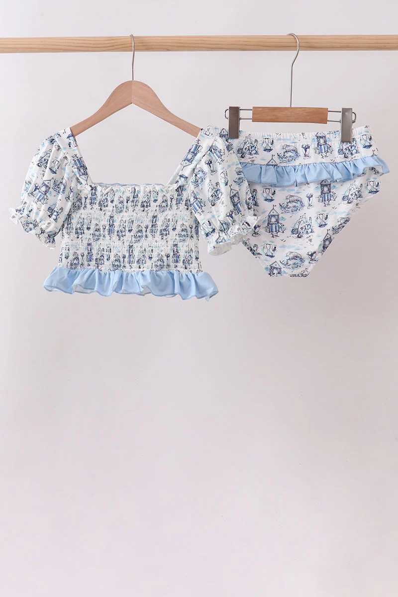 Blue Beach Smocked UPF Women Swim Set - Image 6
