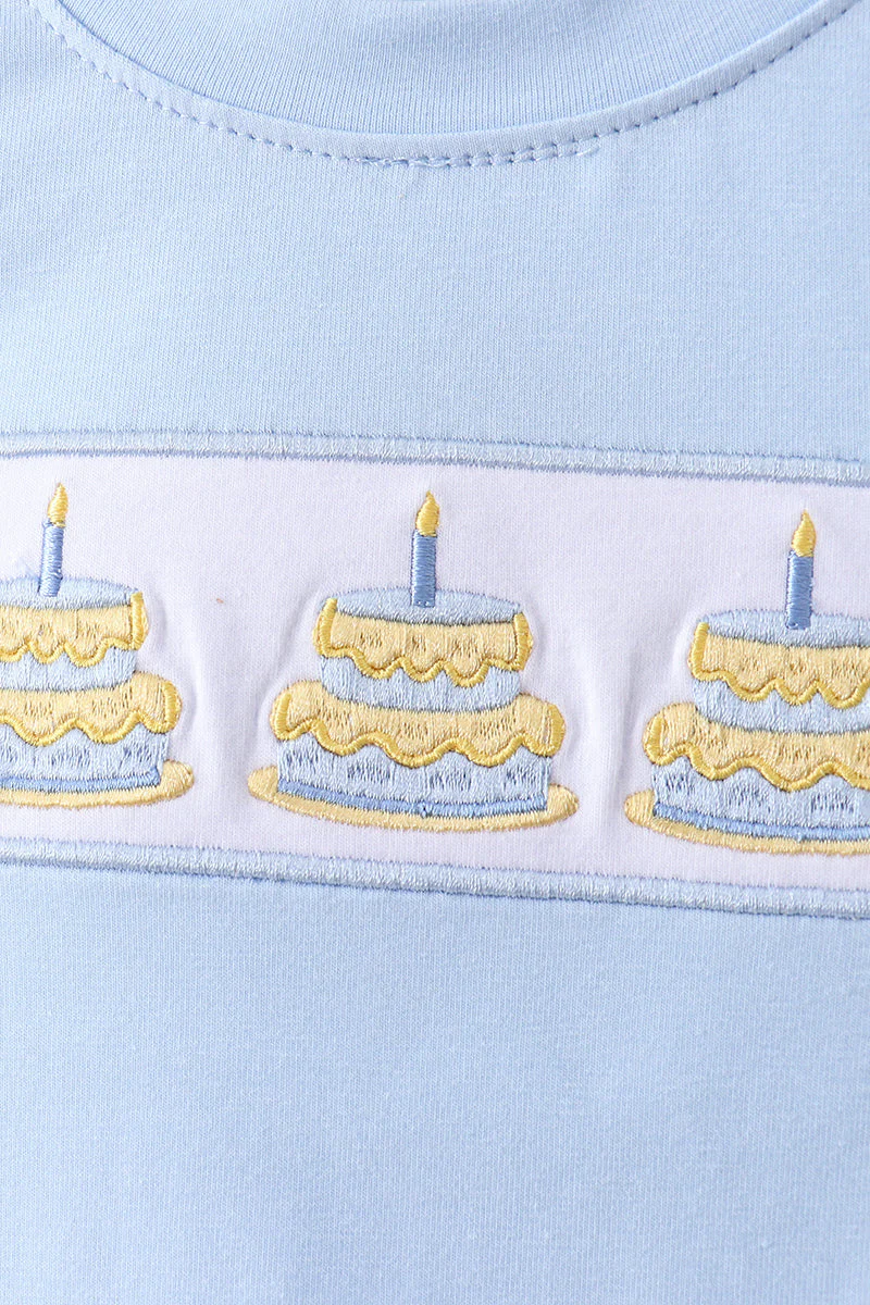 Blue birthday cake smocked plaid shorts set - Image 2