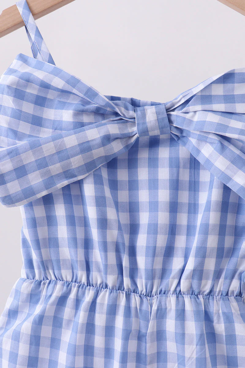 Blue bow gingham jumpsuit - Image 2
