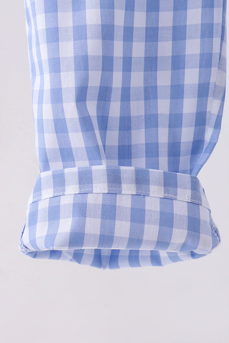 Blue bow gingham jumpsuit - Image 3
