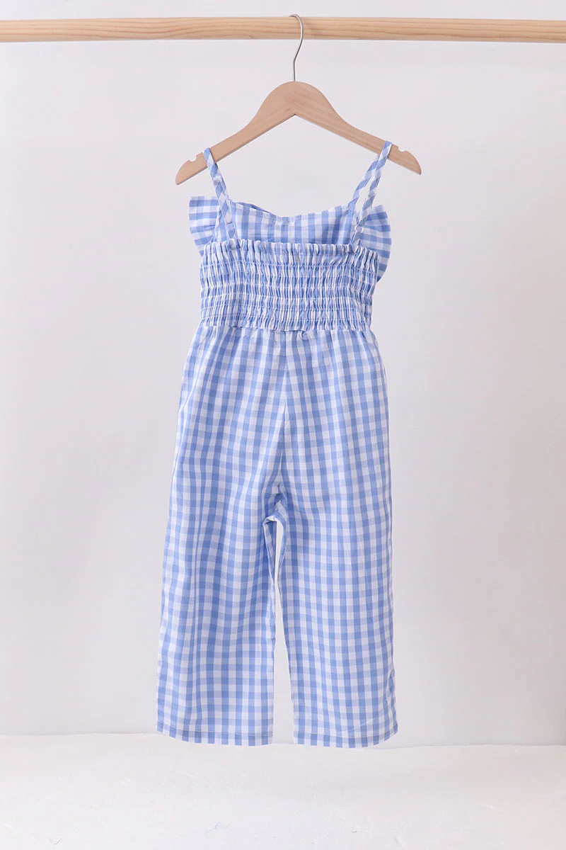Blue bow gingham jumpsuit - Image 4
