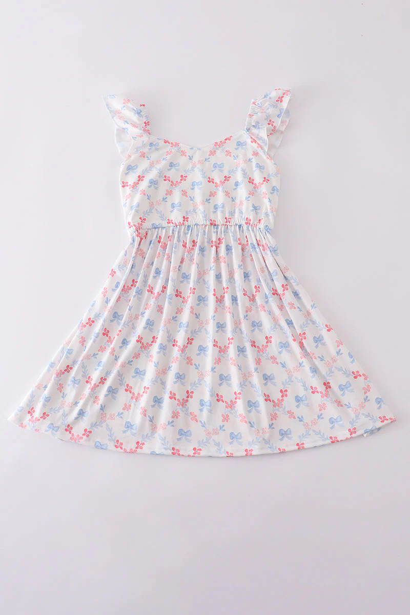 Blue bow lattice print mom&me dress - Image 2