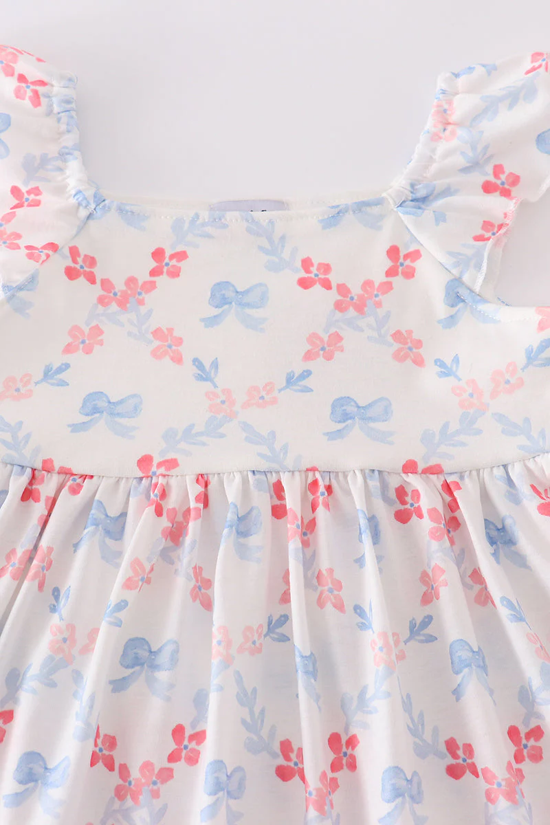 Blue bow lattice print mom&me dress - Image 6