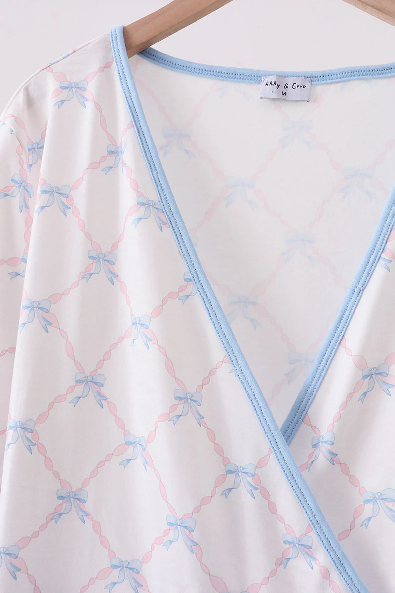 Blue bow ribbon print dress - Image 2