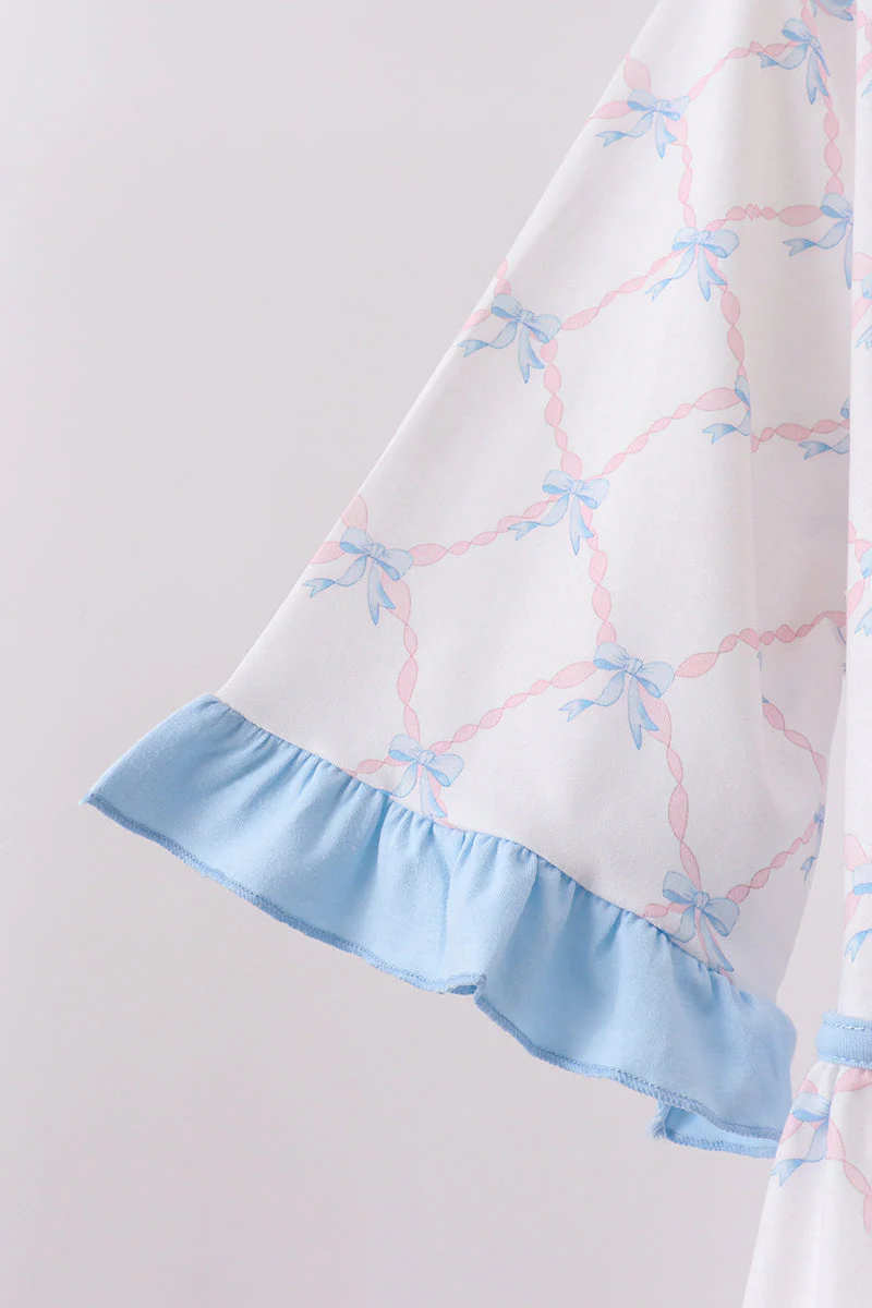 Blue bow ribbon print dress - Image 4