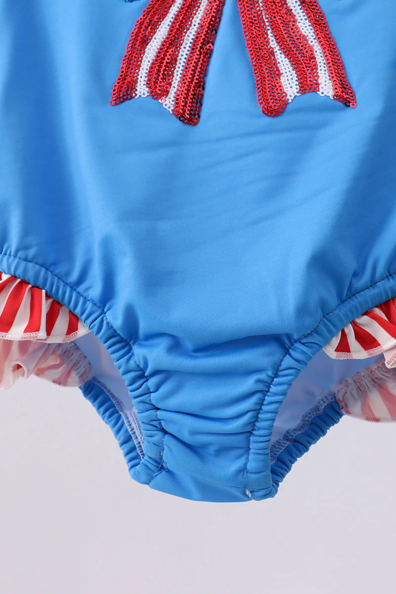 Blue bow sequin rashguard - Image 3