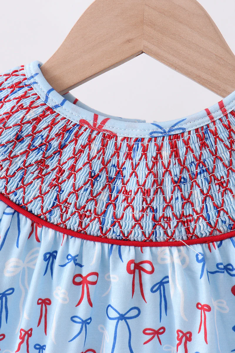 Blue bow smocked bubble - Image 2