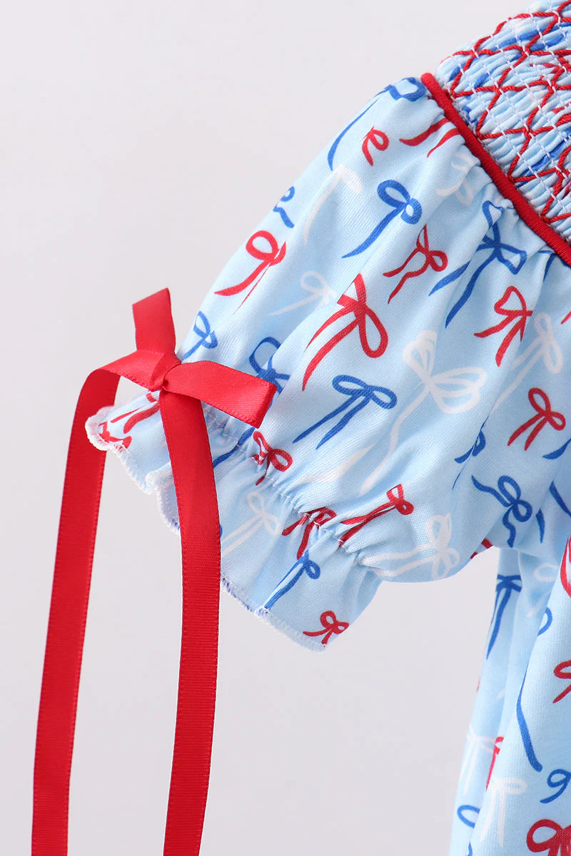 Blue bow smocked bubble - Image 3