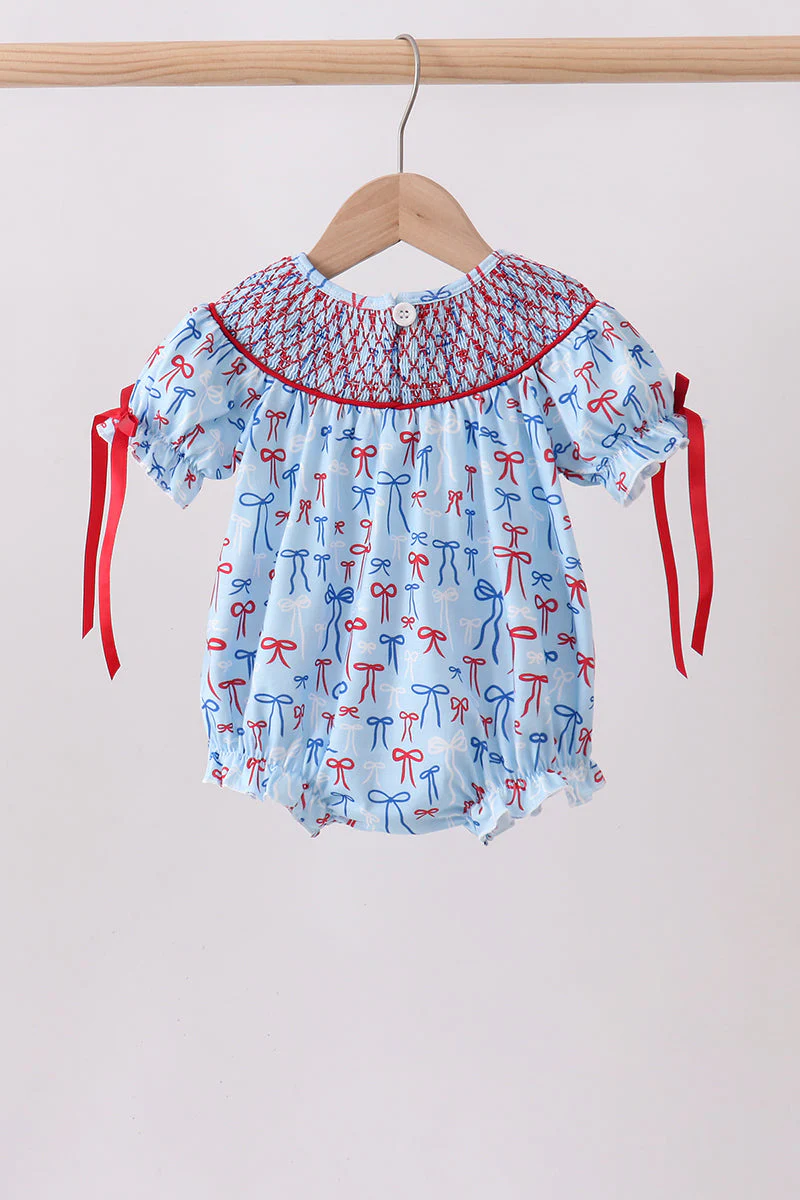 Blue bow smocked bubble - Image 5