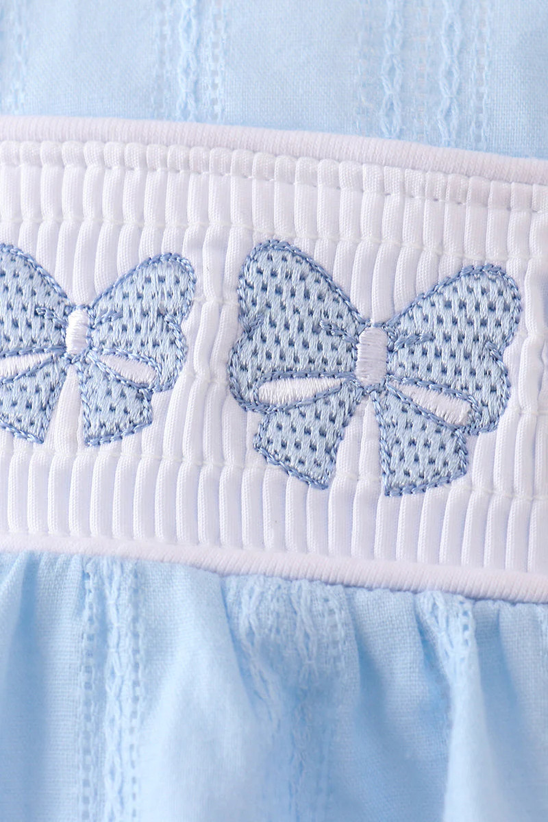 Blue Bow Smocked Embroidered Jacquard Bubble - Image 2
