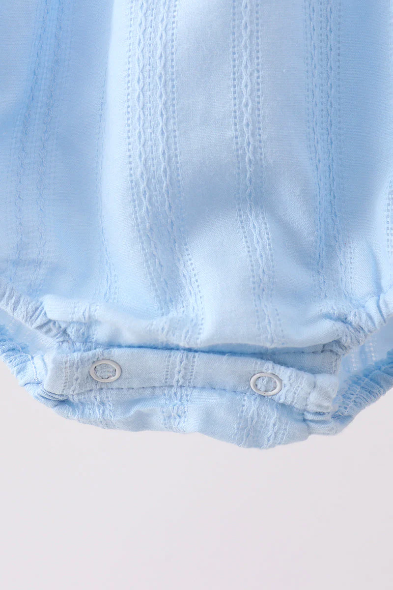 Blue Bow Smocked Embroidered Jacquard Bubble - Image 3