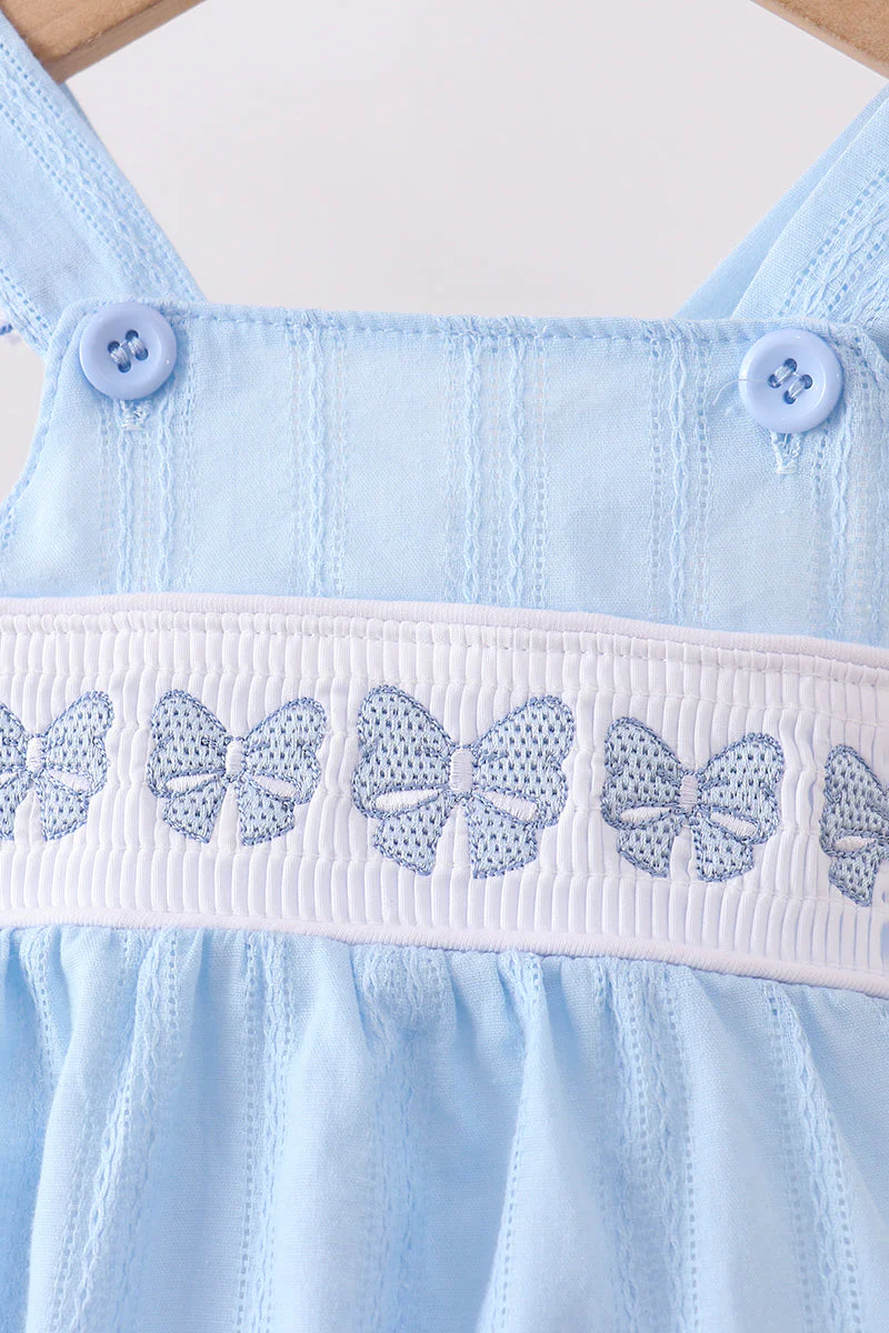 Blue Bow Smocked Embroidered Jacquard Bubble - Image 6
