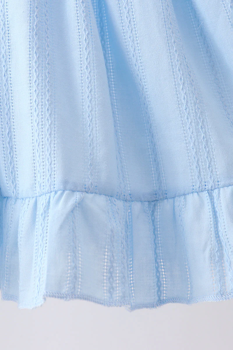 Blue Bow Smocked Embroidered Jacquard Set - Image 4