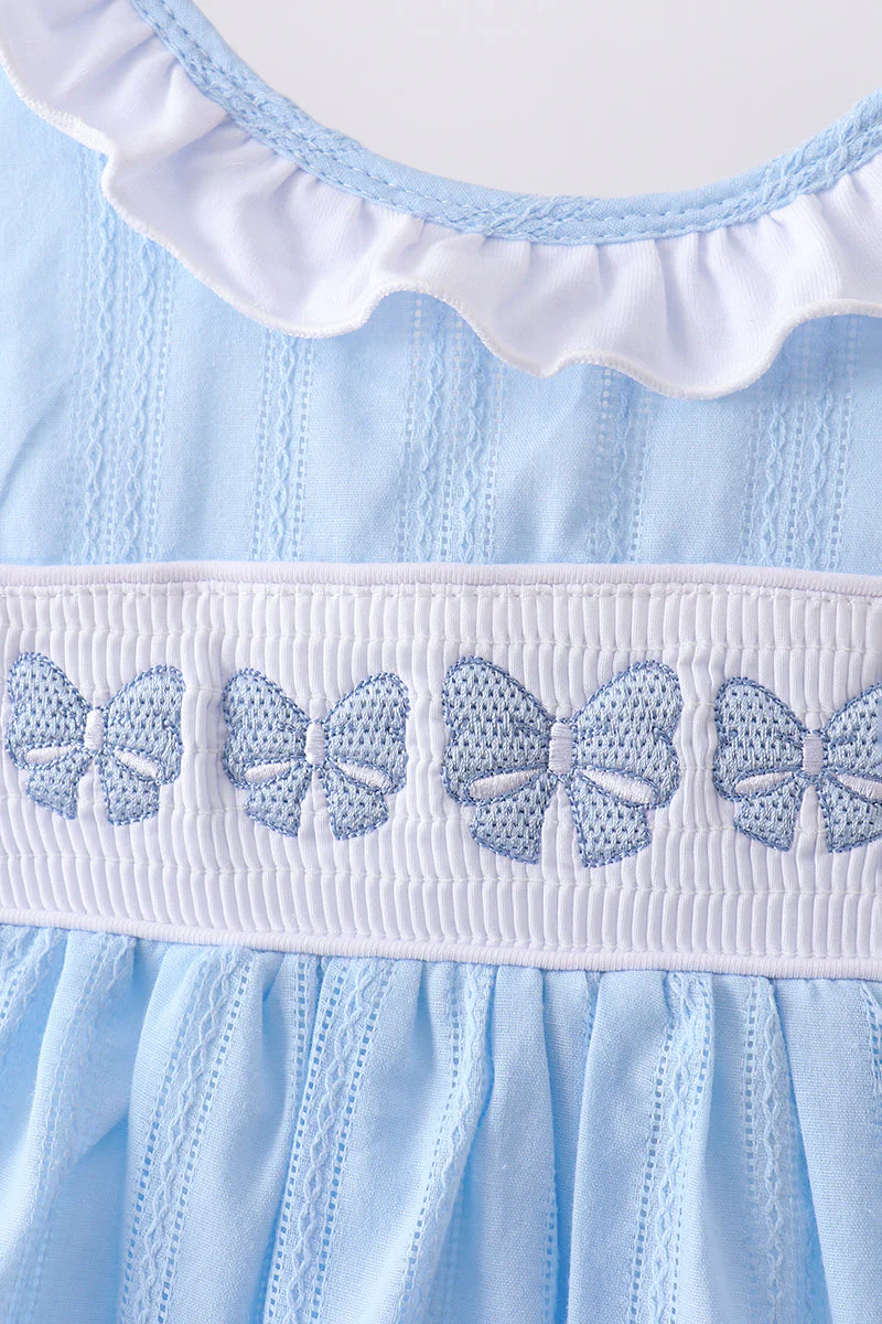 Blue Bow Smocked Embroidered Jacquard Set - Image 5