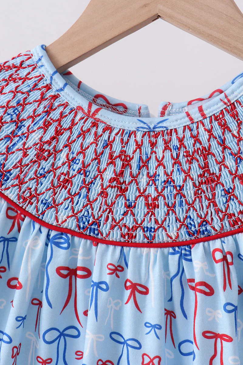 Blue bow smocked ruffle shorts set - Image 2
