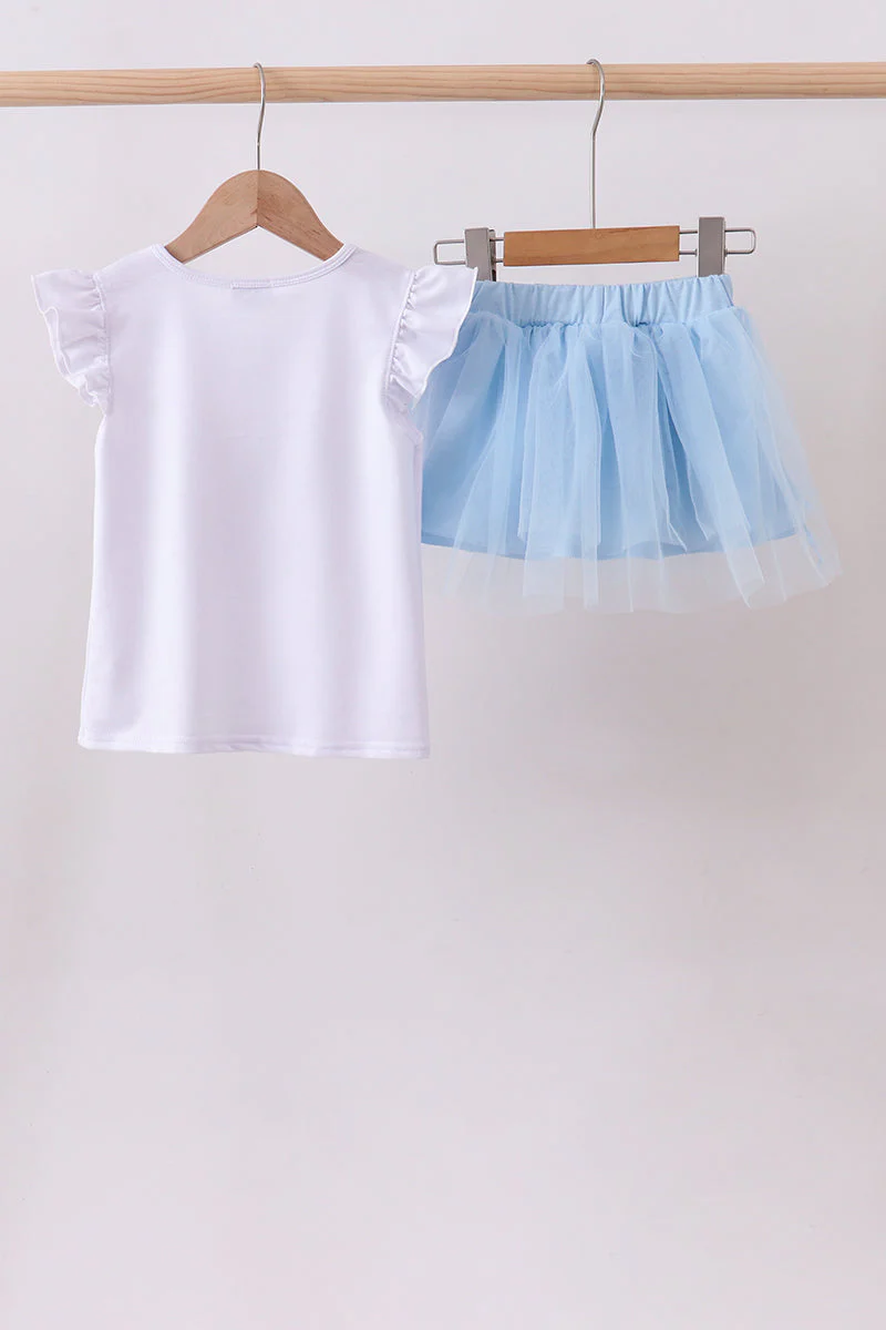 Blue bow star sequin skort set - Image 6