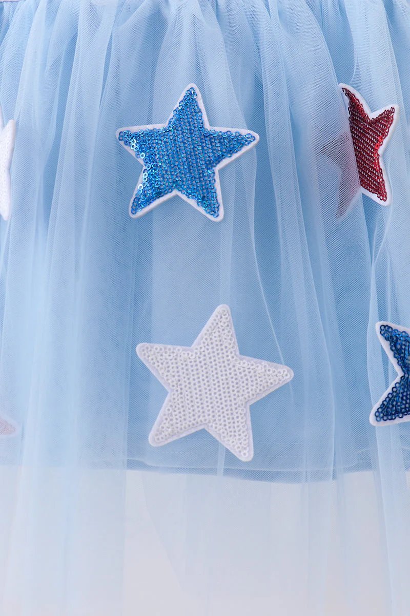 Blue bow star sequin tulle dress - Image 3