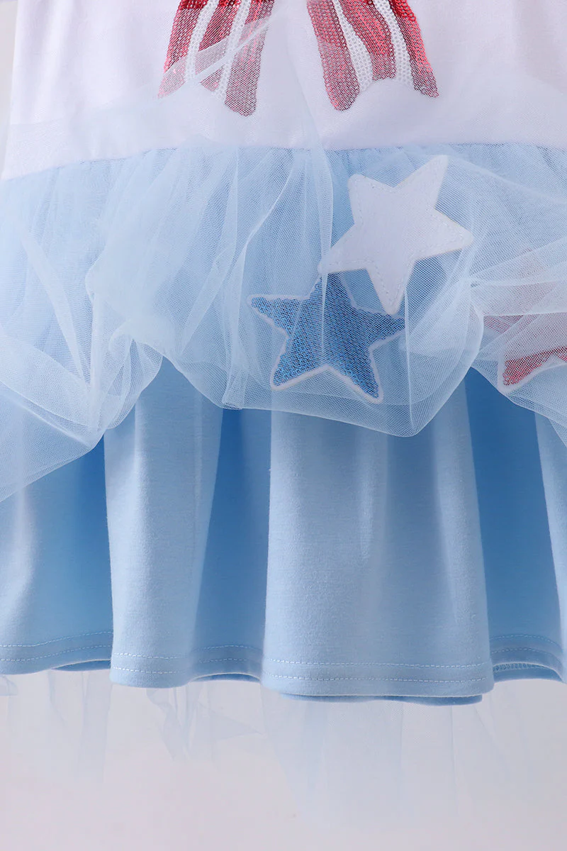 Blue bow star sequin tulle dress - Image 5