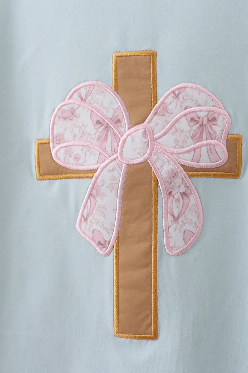 Blue bowknot cross applique top - Image 2
