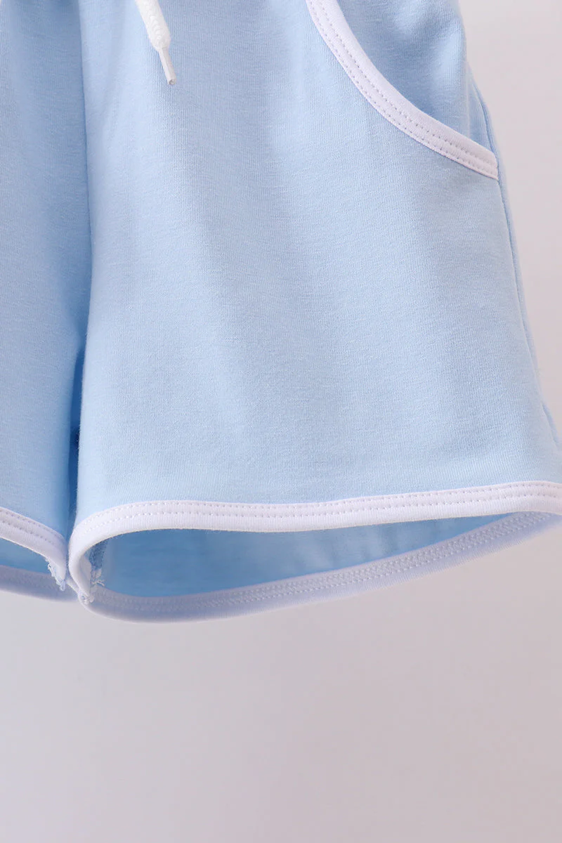 Blue brother embroidery pocket shorts set - Image 2
